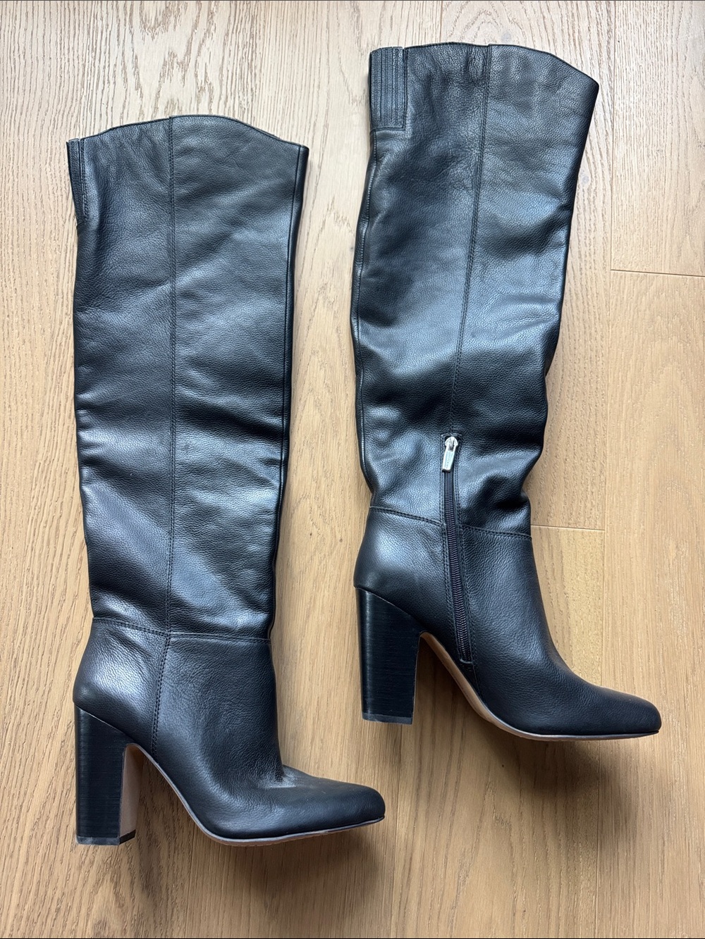 Vince Camuto Black Leather Knee-High Heeled Boots